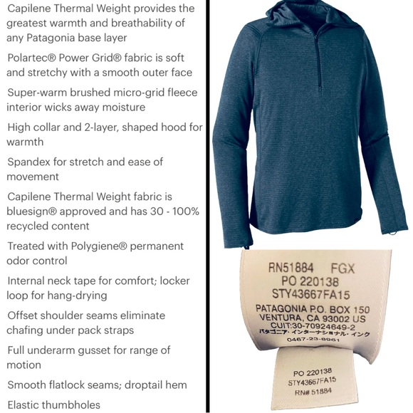 PATAGONIA CAPILENE THERMAL WEIGHT 1/2 ZIP PULLOVER FORGE GRAY HOODY. - Picture 2 of 12